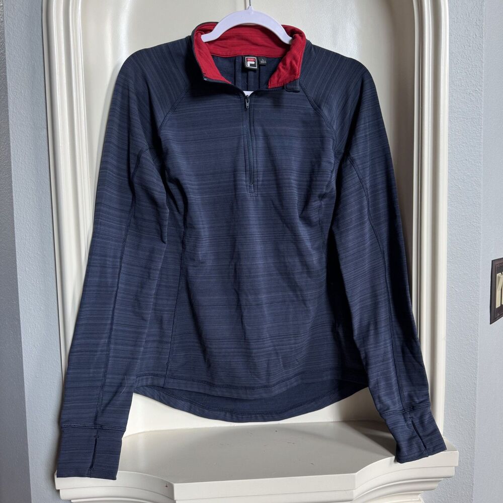 Fila Pullover Quarter Zip Running Sport Jacket Navy and Red Size Large